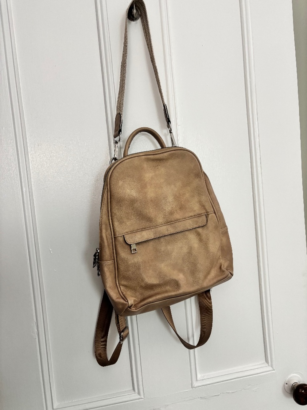 CLUCI faux leather backpack purse in a tan or oil wax brown color
